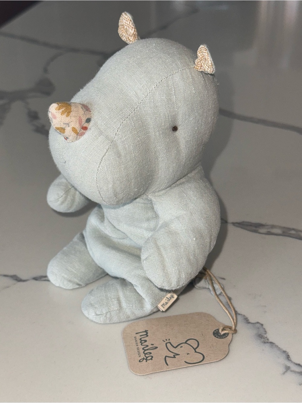 NWT Maileg Pigeon Blue Rhino with Floral Horn & Ears